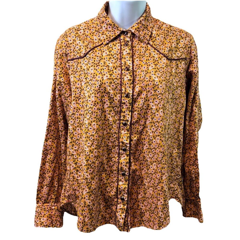 Xirena Womens Shirt Button Up Metal Snaps Western Cottagecore Feminine Sz XS